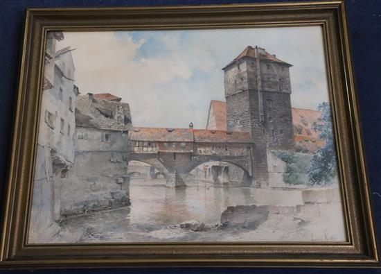 Lorenz Ritter (German 1832-1921), watercolour, Henbergsted, Nuremberg, signed, 50 x 62cm